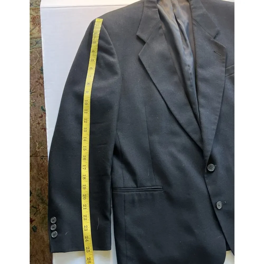 Alfani Mens Suit Jacket Blazer 44 R Black Solid Made In USA Vintage Macys
